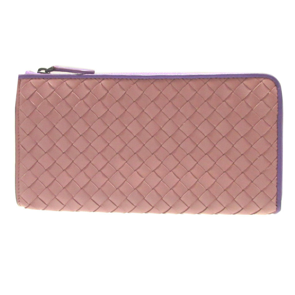 Bottega Veneta Intrecciato Leather Pink Purple L-shaped Zipper Long Wallet 05...